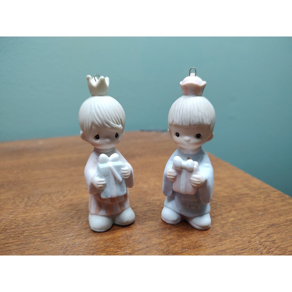 2 Enesco Precious Moments Nativity Kings Ornaments Miniature Small Boy Girl 3.5"